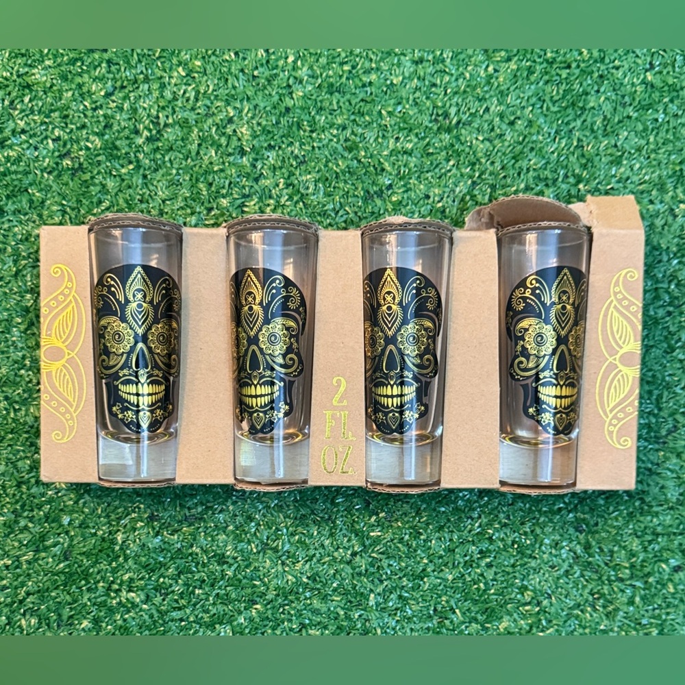 Skull Design Shot Glass Set - Black and Gold